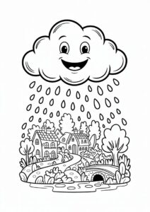 Rain Coloring Page Falling From Happy Cloud 2