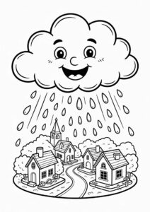 Rain Coloring Page Falling From Happy Cloud 3