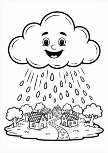 Rain Coloring Page Falling From Happy Cloud 4