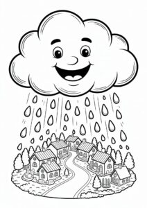 Rain Coloring Page Falling From Happy Cloud 5