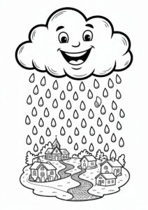 Rain Coloring Page Falling From Happy Cloud 6