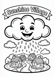 Rain Coloring Page Falling From Happy Cloud 7