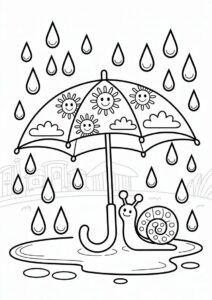 Rain Coloring Page Falling On Umbrella 1