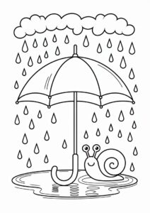 Rain Coloring Page Falling On Umbrella 10
