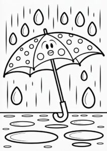 Rain Coloring Page Falling On Umbrella 11