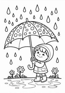 Rain Coloring Page Falling On Umbrella 2