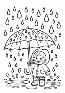 Rain Coloring Page Falling On Umbrella 3