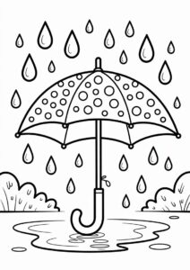 Rain Coloring Page Falling On Umbrella 4