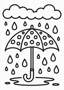 Rain Coloring Page Falling On Umbrella 5