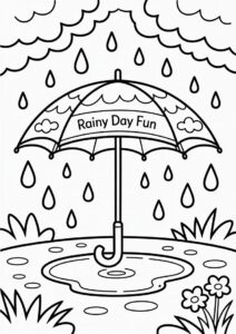 Rain Coloring Page Falling On Umbrella 6