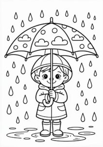 Rain Coloring Page Falling On Umbrella 8