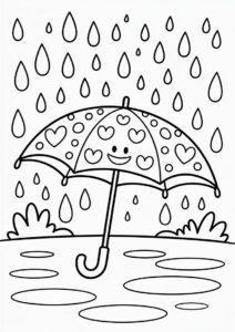 Rain Coloring Page Falling On Umbrella 9