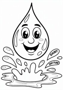 Rain Coloring Page Of Big Fat Raindrop For Kids 6