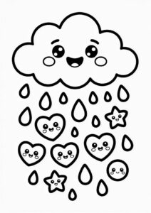 Rain Coloring Page Of Kawaii Raindrops Falling From Cloud For Preschoolers 2