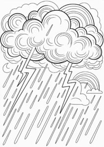 Rain Coloring Page Of Rainclouds With Lightning 1