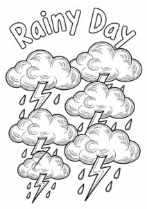 Rain Coloring Page Of Rainclouds With Lightning 2