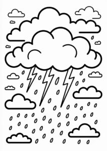 Rain Coloring Page Of Rainclouds With Lightning 3