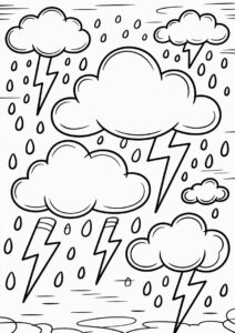 Rain Coloring Page Of Rainclouds With Lightning 5