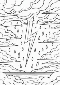 Rain Coloring Page Of Rainclouds With Lightning 6
