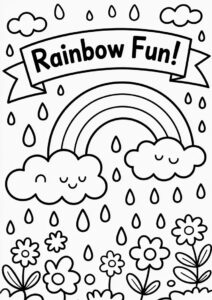 Rain Coloring Page Of Raindrops And Rainbows For Preschoolers 1