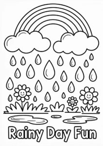Rain Coloring Page Of Raindrops And Rainbows For Preschoolers 10