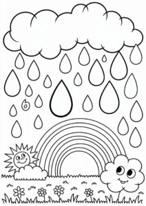 Rain Coloring Page Of Raindrops And Rainbows For Preschoolers 12