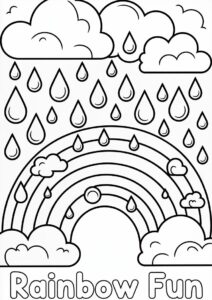 Rain Coloring Page Of Raindrops And Rainbows For Preschoolers 3