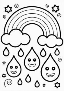 Rain Coloring Page Of Raindrops And Rainbows For Preschoolers 4