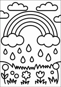Rain Coloring Page Of Raindrops And Rainbows For Preschoolers 5