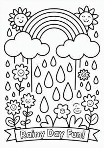 Rain Coloring Page Of Raindrops And Rainbows For Preschoolers 6