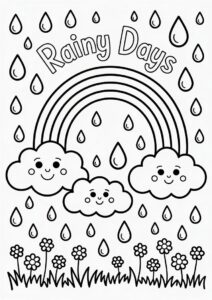 Rain Coloring Page Of Raindrops And Rainbows For Preschoolers 7