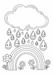 Rain Coloring Page Of Raindrops And Rainbows For Preschoolers 8