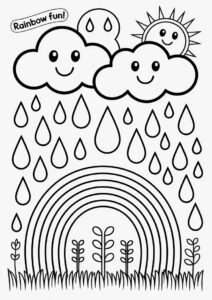 Rain Coloring Page Of Raindrops And Rainbows For Preschoolers 9