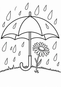 Rain Coloring Page Of Simple Umbrella 3