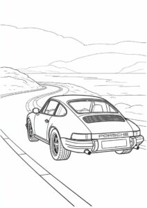 Realistic Back View OF Porsche Coloring Page On The Road 1
