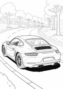 Realistic Back View OF Porsche Coloring Page On The Road 2