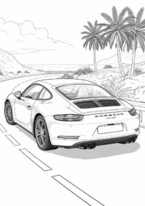 Realistic Back View OF Porsche Coloring Page On The Road 4