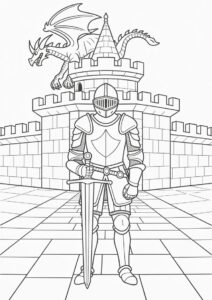 Realistic Knight In Front Of Castle Tower With Dragon 1