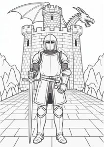 Realistic Knight In Front Of Castle Tower With Dragon 2