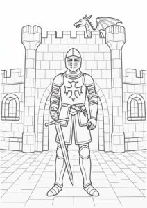 Realistic Knight In Front Of Castle Tower With Dragon 3