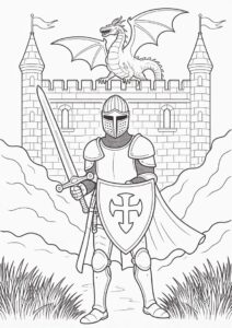 Realistic Knight In Front Of Castle Tower With Dragon 4