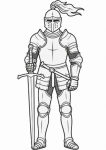 Realistic Knight In Full Armor Coloring Page 1