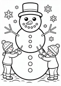 Realistic Looking Snowman Being Made By Kids 3