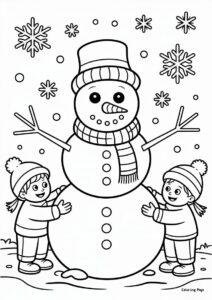 Realistic Looking Snowman Being Made By Kids 4