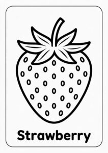 Realistic Strawberry Coloring Page Flashcard 4