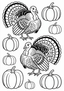Realistic Turkeys Surrounded By Large Pumpkins 1