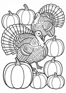 Realistic Turkeys Surrounded By Large Pumpkins 3