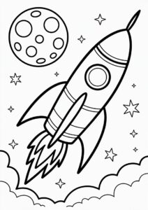 Rocket Flying Past The Moon Coloring Sheet 1