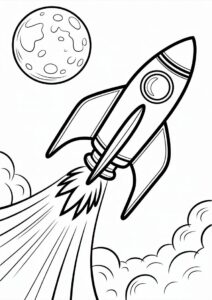 Rocket Flying Past The Moon Coloring Sheet 2