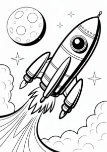 Rocket Flying Past The Moon Coloring Sheet 3
